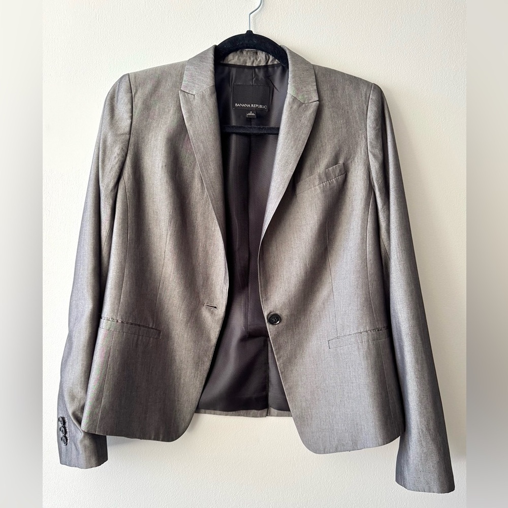 Banana Republic Steel Grey One Button Women’s Blazer / Suit Jacket